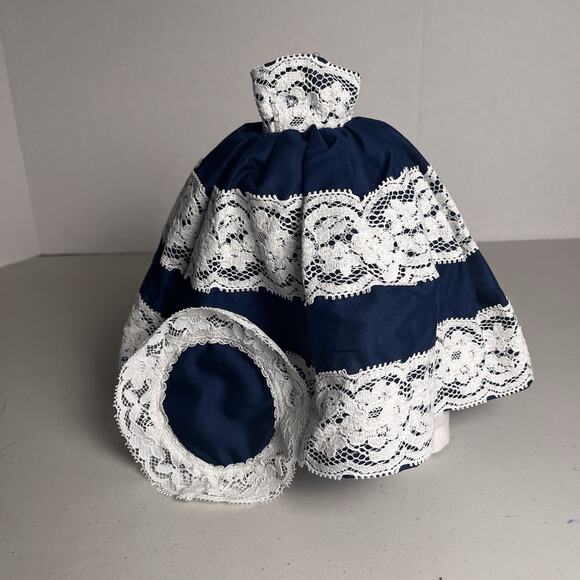 Vintage Handmade Barbie Dress Southern Belle Gown Navy Blue White Lace OOAK - Picture 16 of 16
